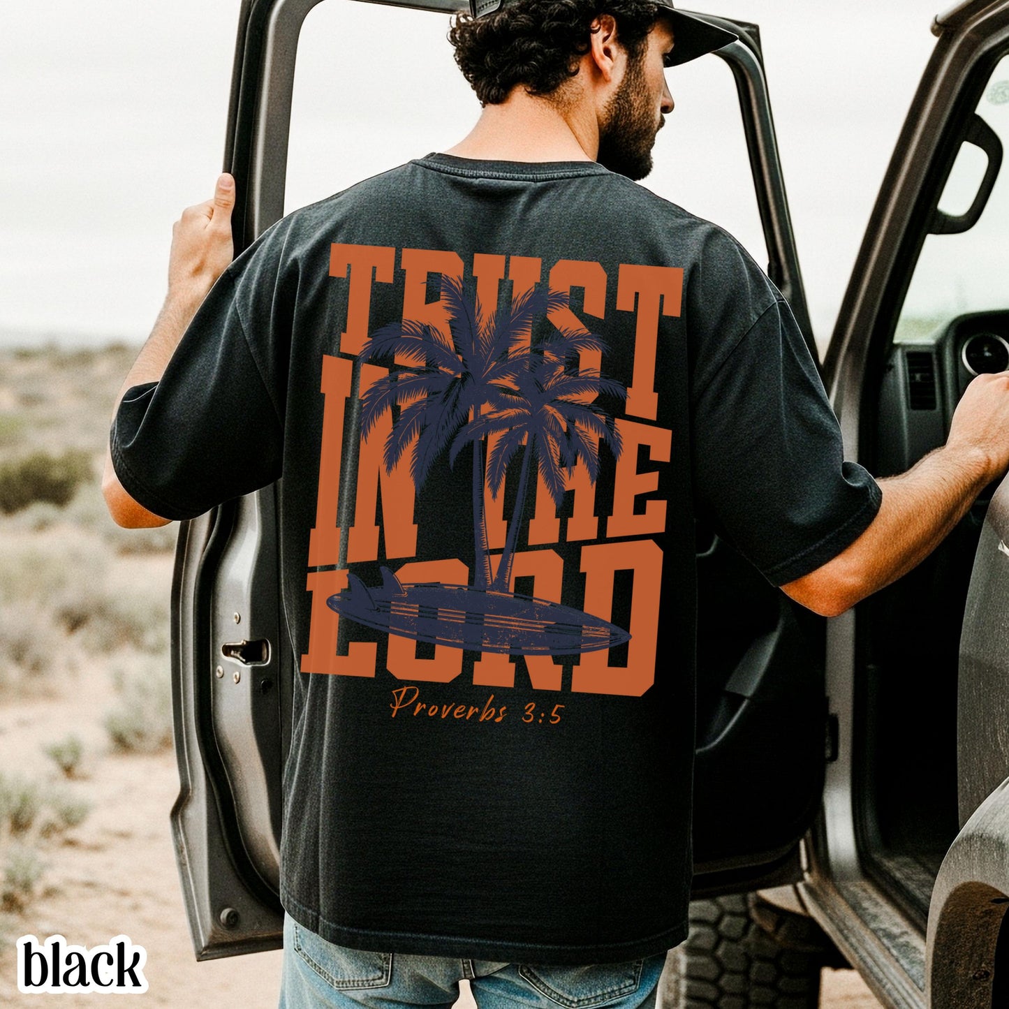 Trust In The Lord Comfort Colors Shirt Proverbs 3:5 Christian Surf Tee Trendy Summer Vibes Palm Tree Faith Based TShirt Beach Lover T-Shirt