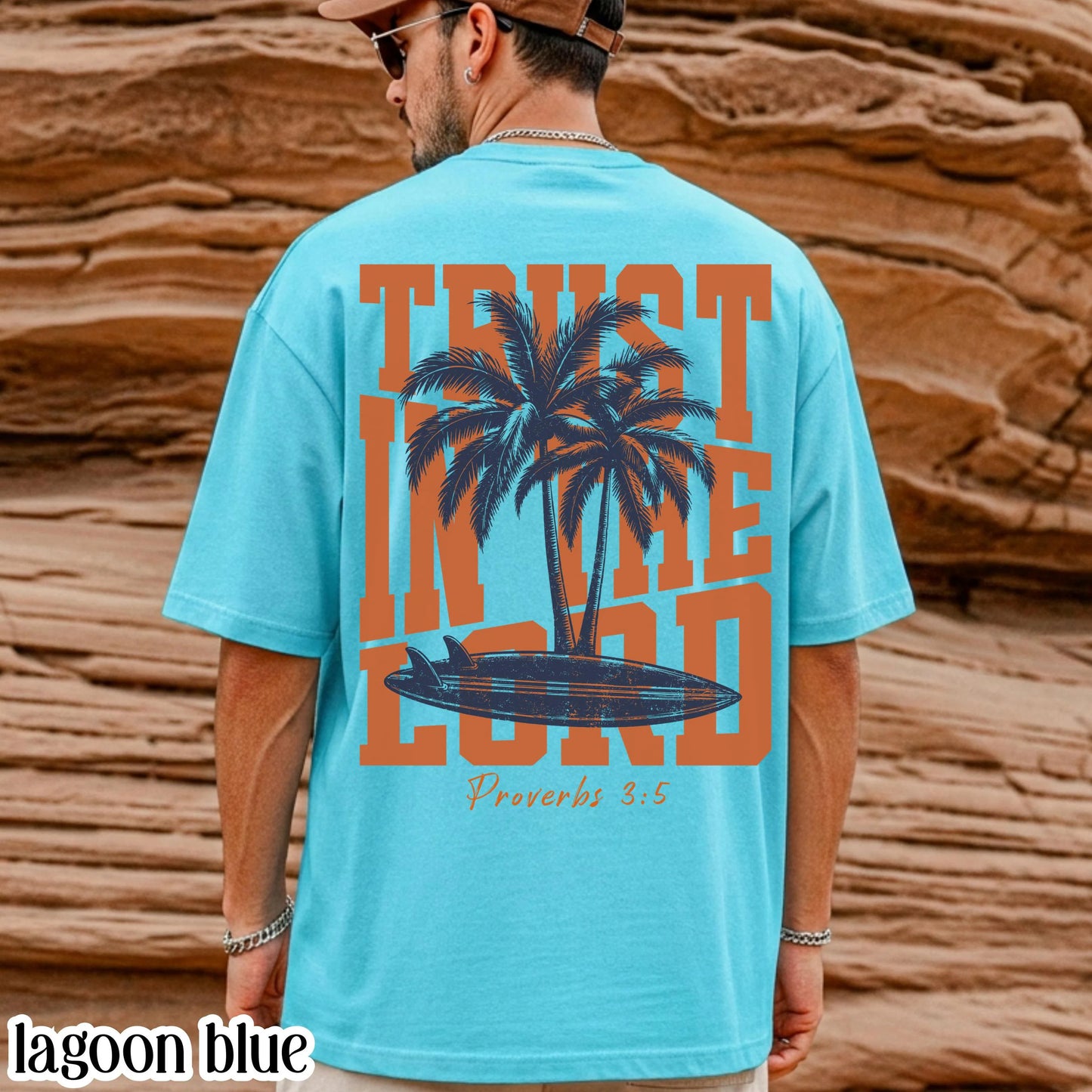 Trust In The Lord Comfort Colors Shirt Proverbs 3:5 Christian Surf Tee Trendy Summer Vibes Palm Tree Faith Based TShirt Beach Lover T-Shirt