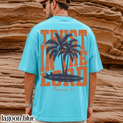 Trust In The Lord Comfort Colors Shirt Proverbs 3:5 Christian Surf Tee Trendy Summer Vibes Palm Tree Faith Based TShirt Beach Lover T-Shirt