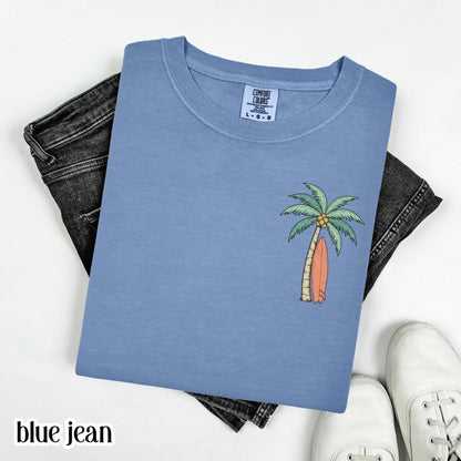 Christian Comfort Colors® Shirt Even The Wind And Waves Obey Him Mark 4:41 Tee Surfboard Palm Tree TShirt Mens Summer Faith Based T-Shirt