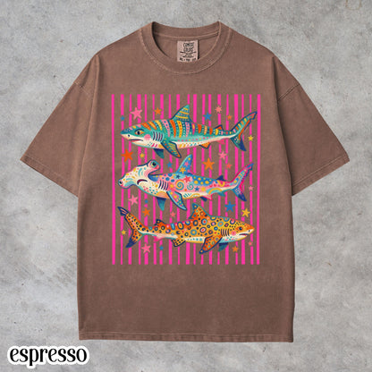 Comfort Colors® Shark Shirt Aesthetic Tropical Ocean Graphic Tee Bright Marine Life Coastal TShirt Summer Beach Shark Week Lover T-Shirt