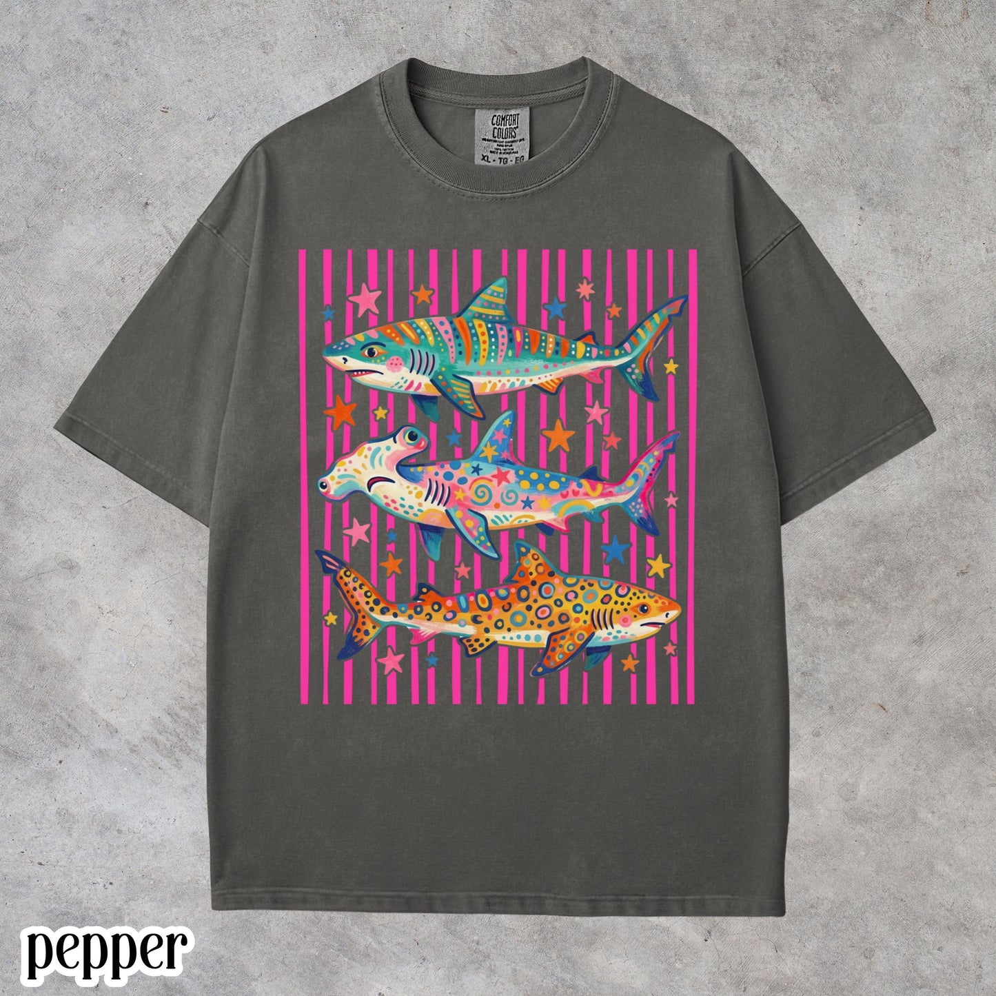 Comfort Colors® Shark Shirt Aesthetic Tropical Ocean Graphic Tee Bright Marine Life Coastal TShirt Summer Beach Shark Week Lover T-Shirt