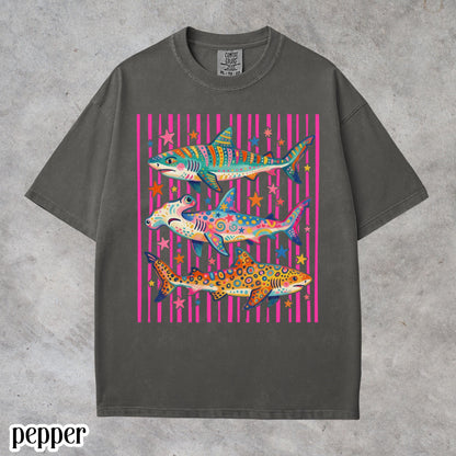Comfort Colors® Shark Shirt Aesthetic Tropical Ocean Graphic Tee Bright Marine Life Coastal TShirt Summer Beach Shark Week Lover T-Shirt