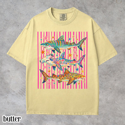 Comfort Colors® Shark Shirt Aesthetic Tropical Ocean Graphic Tee Bright Marine Life Coastal TShirt Summer Beach Shark Week Lover T-Shirt