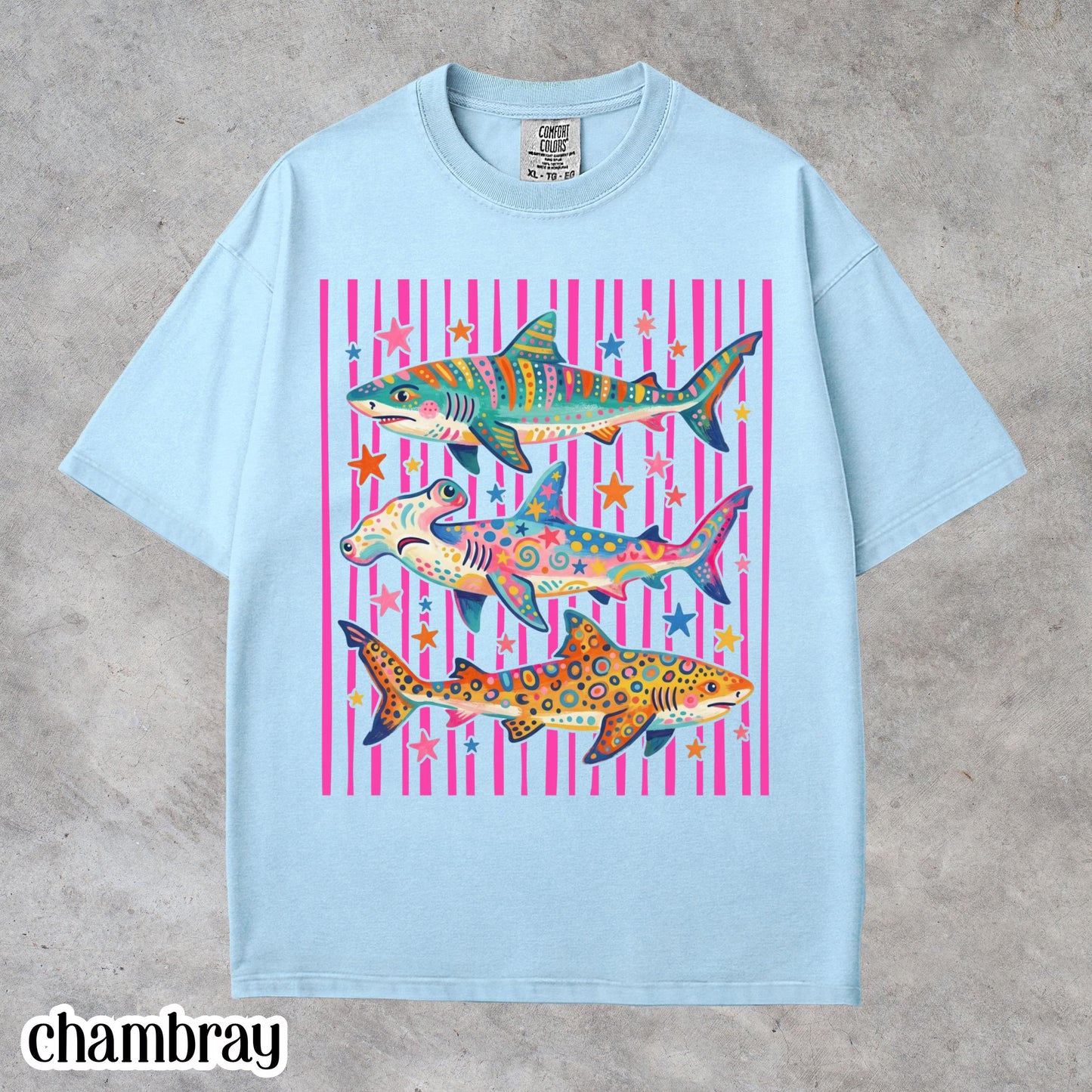 Comfort Colors® Shark Shirt Aesthetic Tropical Ocean Graphic Tee Bright Marine Life Coastal TShirt Summer Beach Shark Week Lover T-Shirt