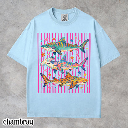 Comfort Colors® Shark Shirt Aesthetic Tropical Ocean Graphic Tee Bright Marine Life Coastal TShirt Summer Beach Shark Week Lover T-Shirt