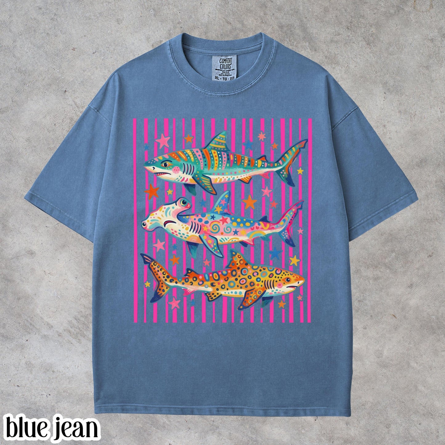 Comfort Colors® Shark Shirt Aesthetic Tropical Ocean Graphic Tee Bright Marine Life Coastal TShirt Summer Beach Shark Week Lover T-Shirt