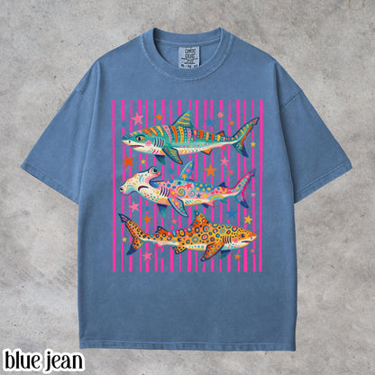 Comfort Colors® Shark Shirt Aesthetic Tropical Ocean Graphic Tee Bright Marine Life Coastal TShirt Summer Beach Shark Week Lover T-Shirt