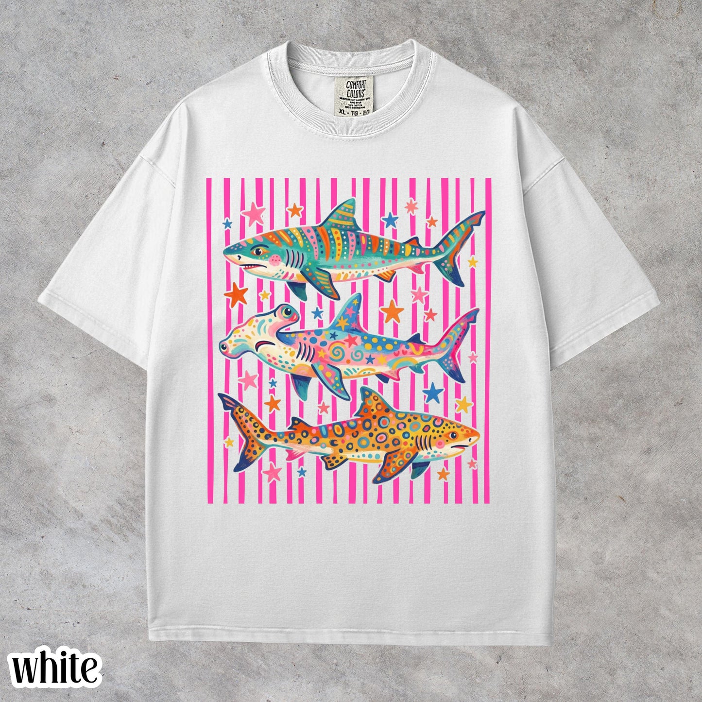 Comfort Colors® Shark Shirt Aesthetic Tropical Ocean Graphic Tee Bright Marine Life Coastal TShirt Summer Beach Shark Week Lover T-Shirt