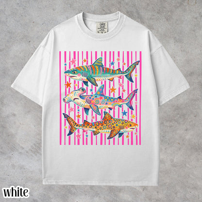 Comfort Colors® Shark Shirt Aesthetic Tropical Ocean Graphic Tee Bright Marine Life Coastal TShirt Summer Beach Shark Week Lover T-Shirt