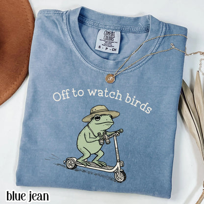 Comfort Colors® Birdwatching Shirt Funny Frog Off to Watch Birds T-Shirt Nature Bird Nerd Tee Nature Lover For Birding Bird Watcher Gift