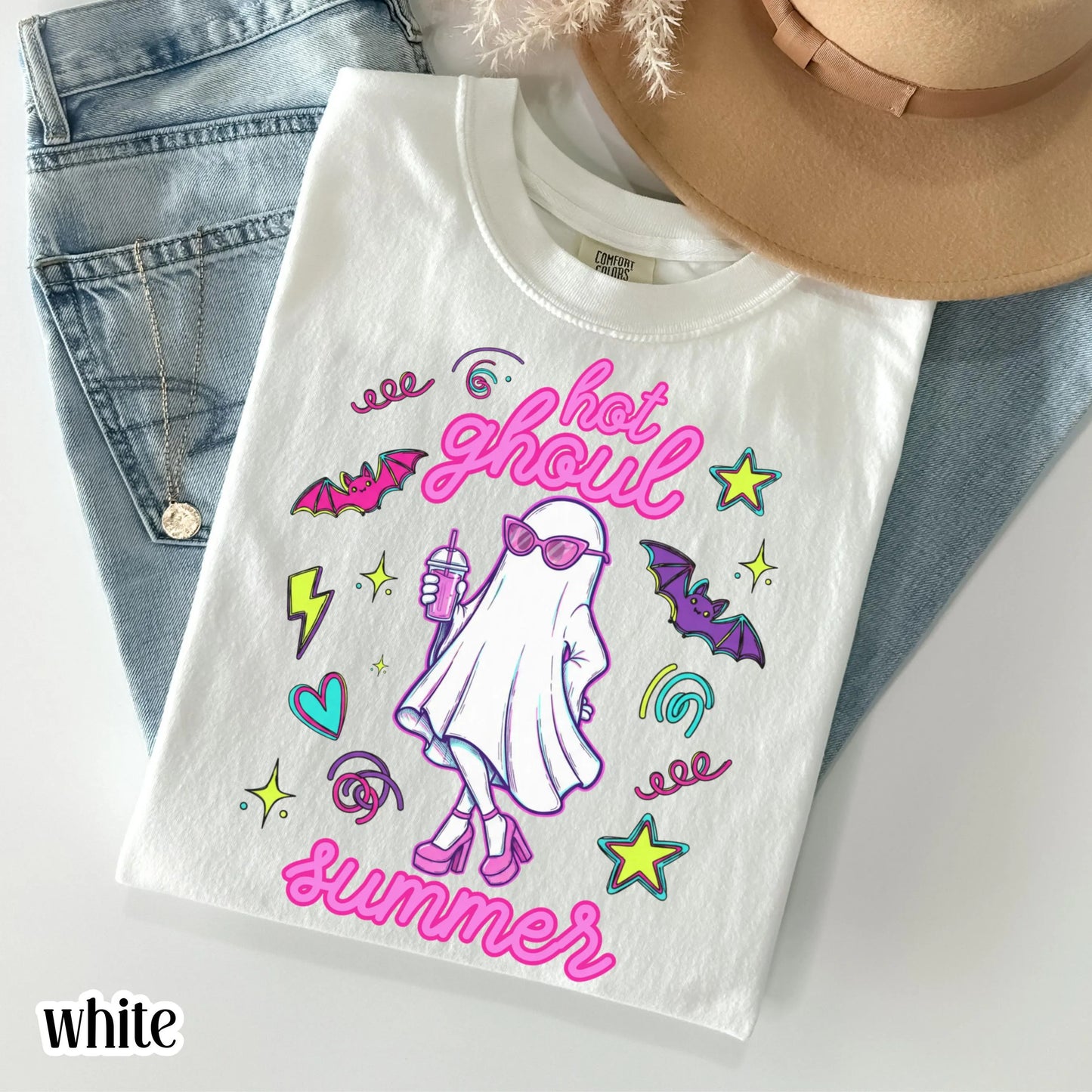 Summerween Comfort Colors® Shirt Girly 90s Halloween Ghost Tee Cute Pink Boo Outfit Spooky Season TShirt Trendy Hot Ghoul Summer T-Shirt