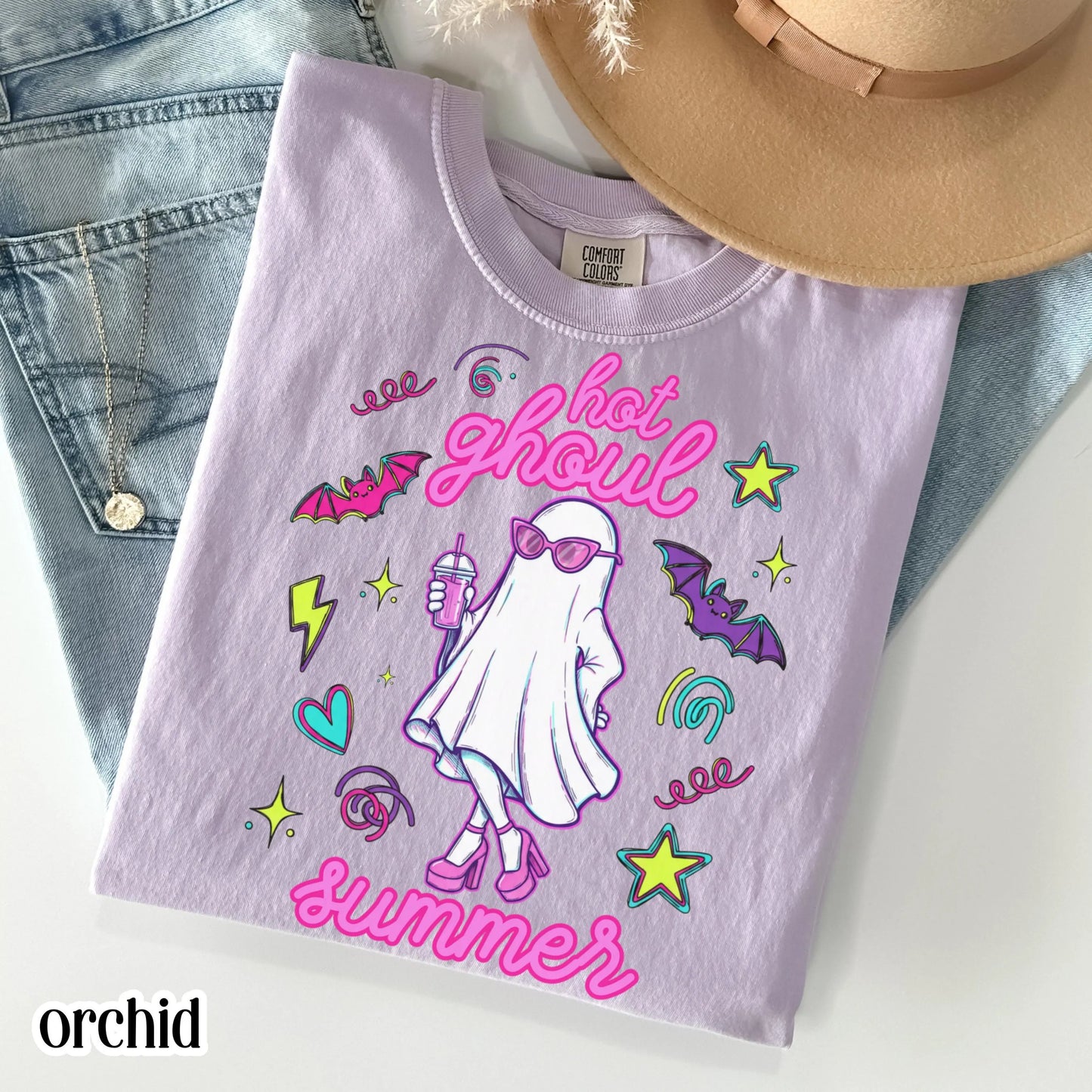 Summerween Comfort Colors® Shirt Girly 90s Halloween Ghost Tee Cute Pink Boo Outfit Spooky Season TShirt Trendy Hot Ghoul Summer T-Shirt