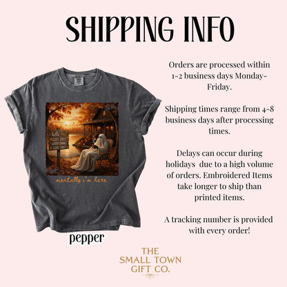 Summerween Ghost Comfort Colors Shirt Mentally I'm Here Cute Fall Tee Cozy Autumn Vibes Pumpkin Season TShirt Trendy Halloween Lover T-Shirt