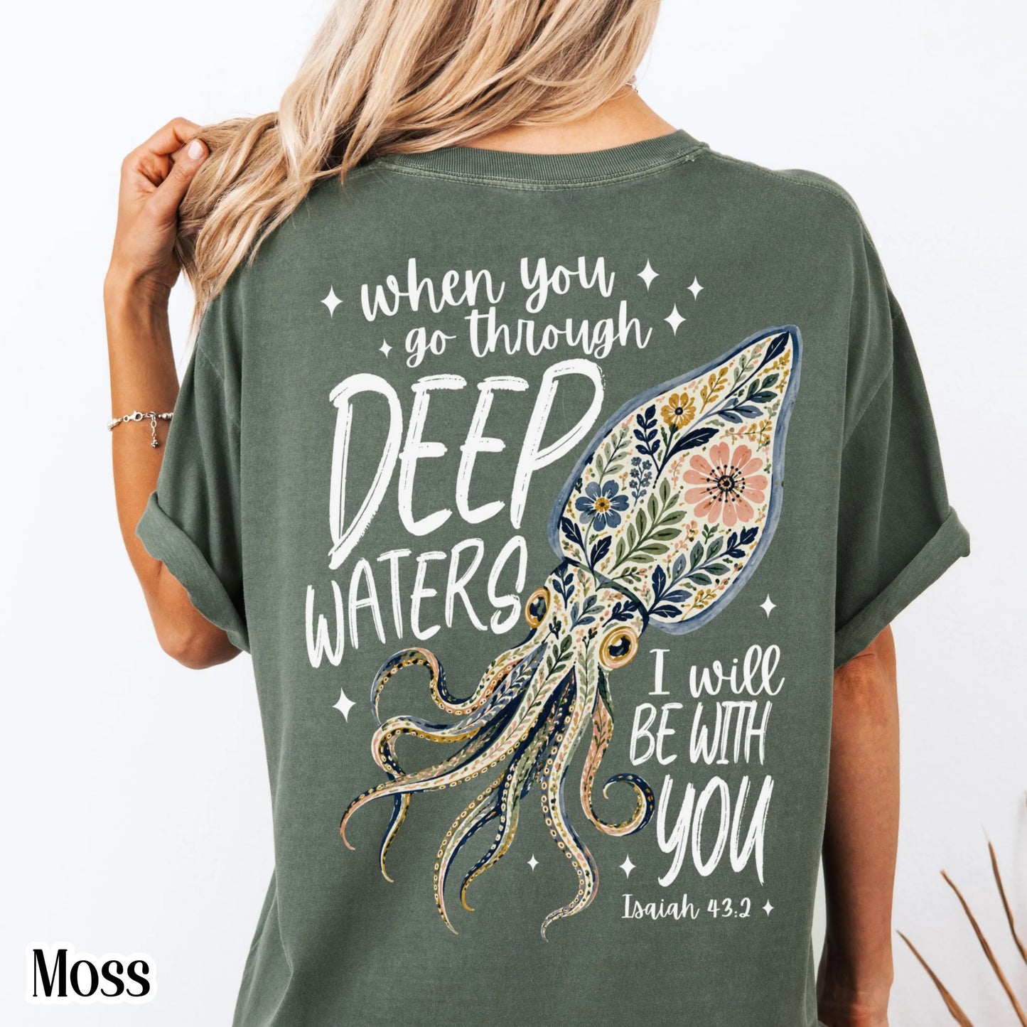 Isaiah 43:2 Deep Waters Squid Comfort Colors Tee