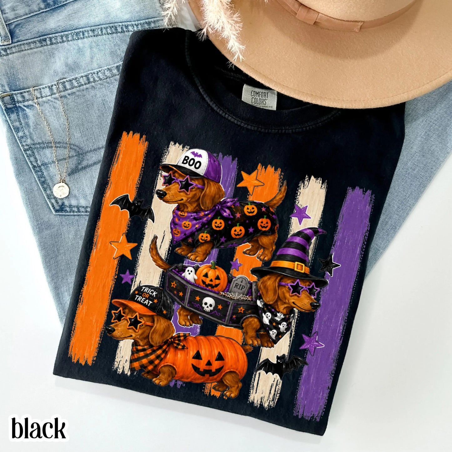 Halloween Dachshund Comfort Colors® Shirt Doxie Pumpkin Costume Tee Spooky Season Cute Wiener Dog TShirt Trick or Treat Fall Animal T-Shirt