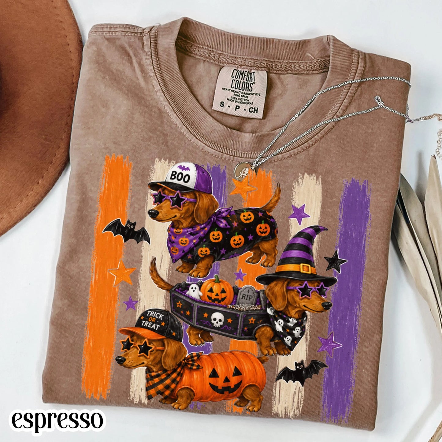 Halloween Dachshund Comfort Colors® Shirt Doxie Pumpkin Costume Tee Spooky Season Cute Wiener Dog TShirt Trick or Treat Fall Animal T-Shirt