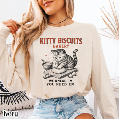 Comfort Colors® Cat Shirt Long Sleeve Funny Cat TShirt Kitty Biscuits Meme T Shirt Bakery Sourdough Lover Tee Silly Gift for Kitty Lover Tee