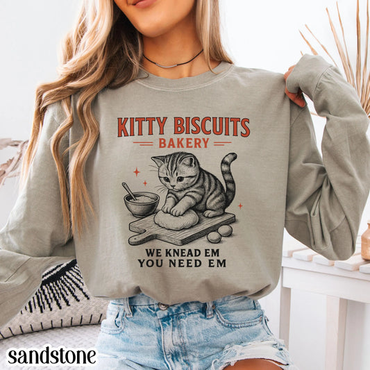 Comfort Colors® Cat Shirt Long Sleeve Funny Cat TShirt Kitty Biscuits Meme T Shirt Bakery Sourdough Lover Tee Silly Gift for Kitty Lover Tee