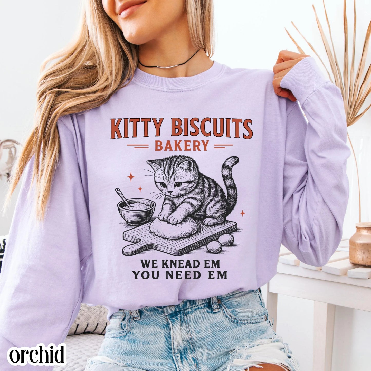 Comfort Colors® Cat Shirt Long Sleeve Funny Cat TShirt Kitty Biscuits Meme T Shirt Bakery Sourdough Lover Tee Silly Gift for Kitty Lover Tee