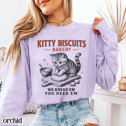 Comfort Colors® Cat Shirt Long Sleeve Funny Cat TShirt Kitty Biscuits Meme T Shirt Bakery Sourdough Lover Tee Silly Gift for Kitty Lover Tee