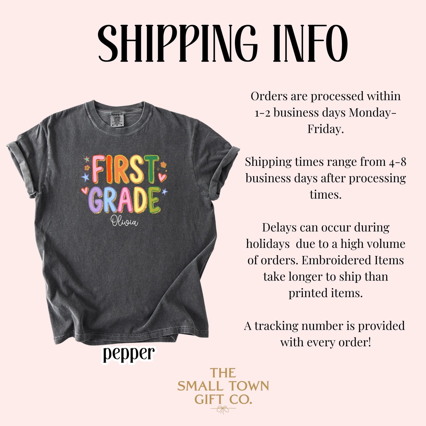 Youth First Grade Comfort Colors® Shirt Colorful Custom Name Elementary School TShirt Kids 1st Grade Back to School Outfit For First Day