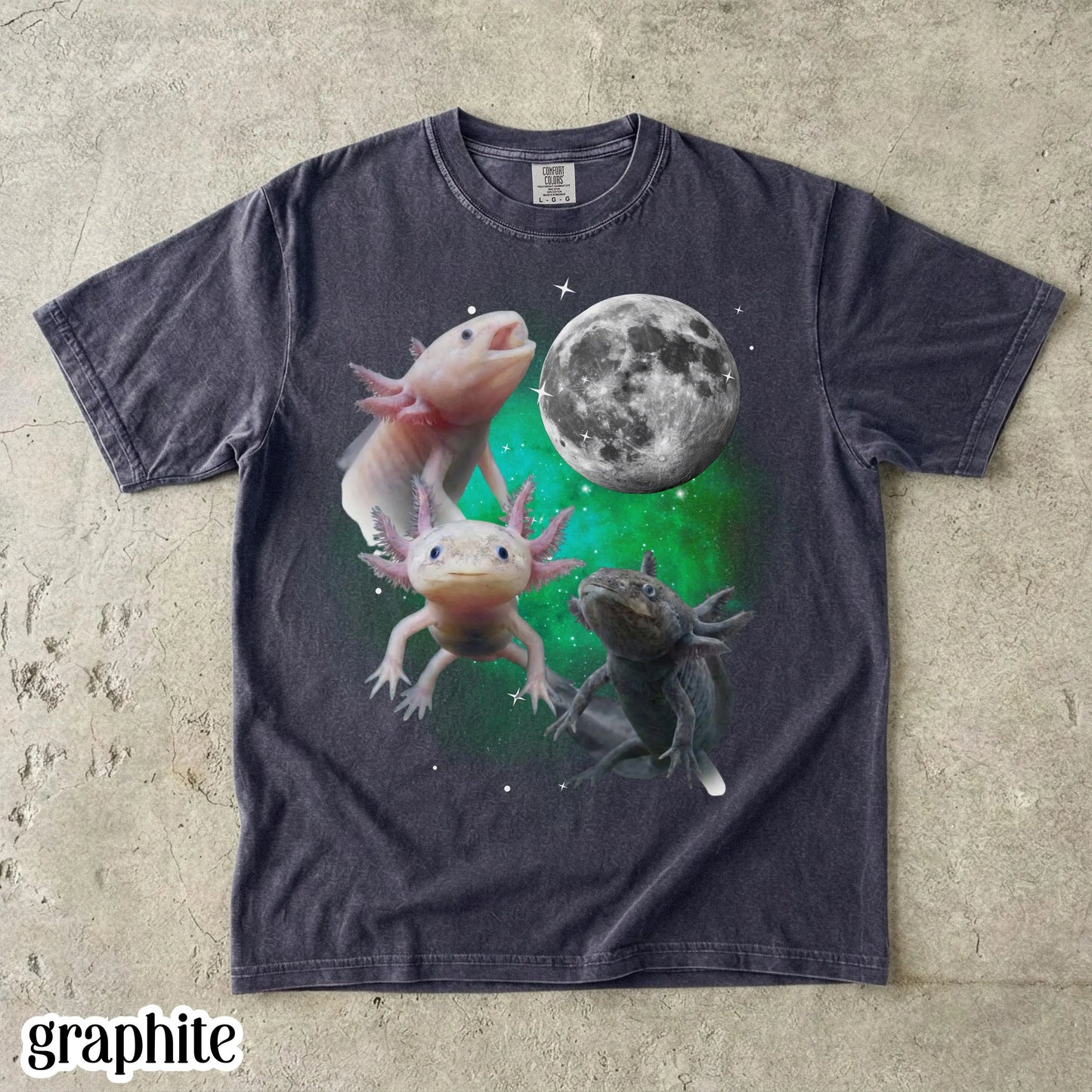 Axolotl Comfort Colors® Shirt Funny Moon Howling Axolotl TShirt 90s Bootleg Funny Aquatic Salamander Lightning Tee Cute Amphibian Lover
