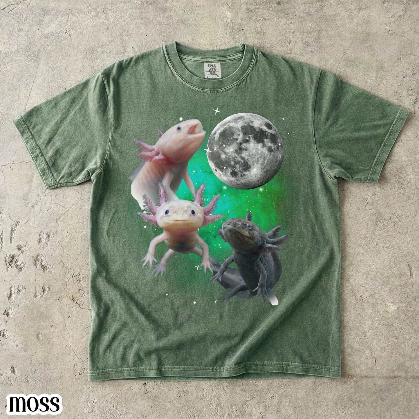 Axolotl Comfort Colors® Shirt Funny Moon Howling Axolotl TShirt 90s Bootleg Funny Aquatic Salamander Lightning Tee Cute Amphibian Lover