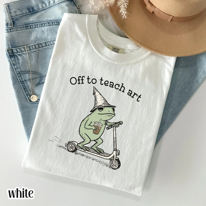 Comfort Colors® Art Teaher Shirt Funny Art Teacher Back to School T-shirt Silly Off To Teach Frog Iced Coffee Tee Cute Elementary Teacher