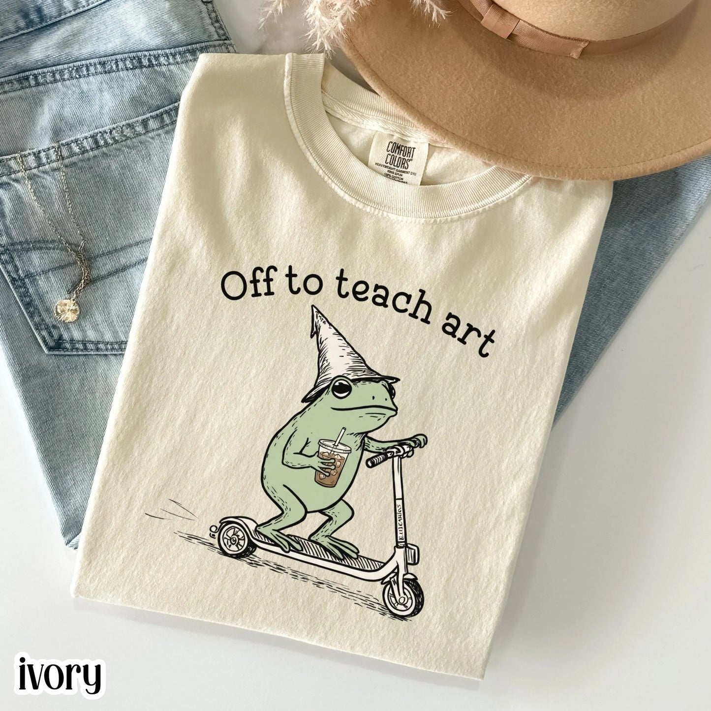 Comfort Colors® Art Teaher Shirt Funny Art Teacher Back to School T-shirt Silly Off To Teach Frog Iced Coffee Tee Cute Elementary Teacher