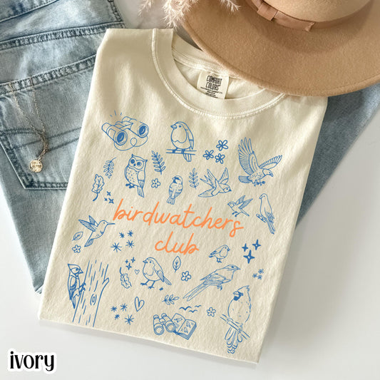 Birdwatchers Comfort Colors® Shirt Birding Lover Tee Vintage Nature Wildlife TShirt Cute Adventure Retro Bird Doodle Birdwatching T-Shirt