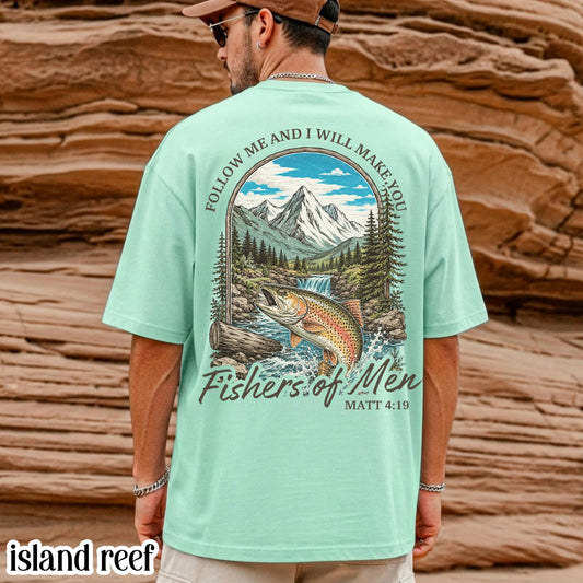 Fishers of Men Comfort Colors Shirt Matthew 4:19 Bible Verse Tee Religious Christian Fishing TShirt Vintage Faith Based Outdoor T-Shirt