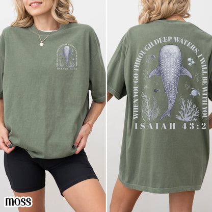 Christian Comfort Colors® Shirt Isaiah 43:2 Whale Shark Bible Verse Tee Religious Scripture Faith Based TShirt Aesthetic Ocean Lover T-Shirt