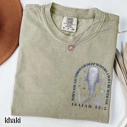 Christian Comfort Colors® Shirt Isaiah 43:2 Whale Shark Bible Verse Tee Religious Scripture Faith Based TShirt Aesthetic Ocean Lover T-Shirt