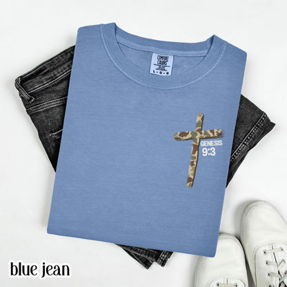 Genesis 9:3 Comfort Colors Shirt Christian Hunting Fishing Deer Duck Tee Wildlife Outdoor Faith Based TShirt Camo Hunt Sportsman T-Shirt