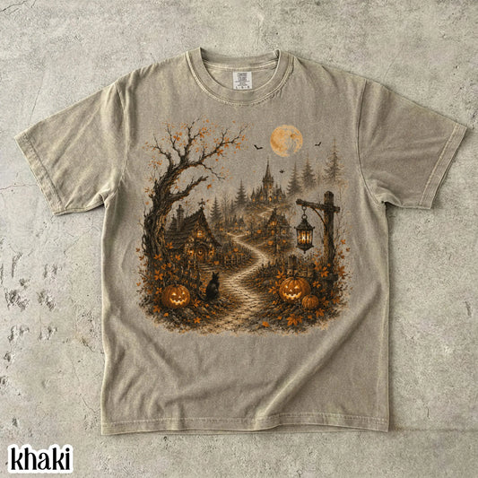 Halloween Comfort Colors® Shirt Spooky Season Vintage Pumpkin Tee Haunted Village Night Fall Aesthetic TShirt Autumn Lover T-Shirt
