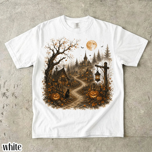 Halloween Comfort Colors® Shirt Spooky Season Vintage Pumpkin Tee Haunted Village Night Fall Aesthetic TShirt Autumn Lover T-Shirt