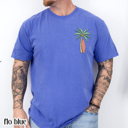 Christian Comfort Colors® Shirt Even The Wind And Waves Obey Him Mark 4:41 Tee Surfboard Palm Tree TShirt Mens Summer Faith Based T-Shirt