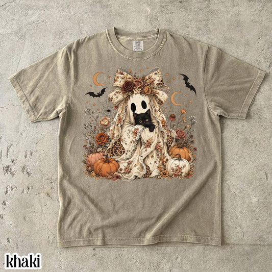 T-shirt Comfort Colors® Ghost Shirt Floral Spooky Season Tee Chat Noir Halloween Automne T-shirt Citrouille Dentelle Vintage T-shirt Joli Cottagecore Léopard