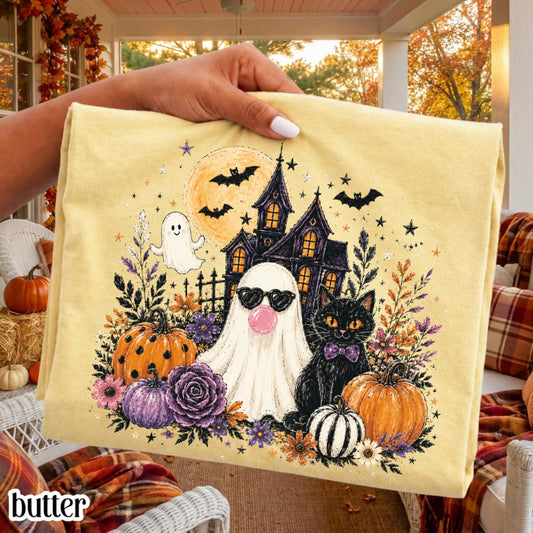 Ghost Blowing Bubble Gum Cute Floral Spooky Season Comfort