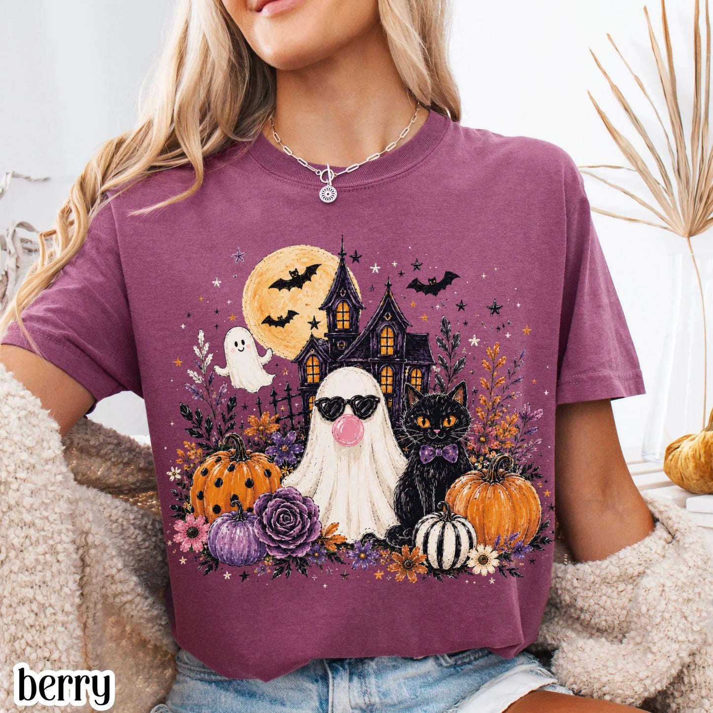 Ghost Blowing Bubble Gum Cute Floral Spooky Season Comfort