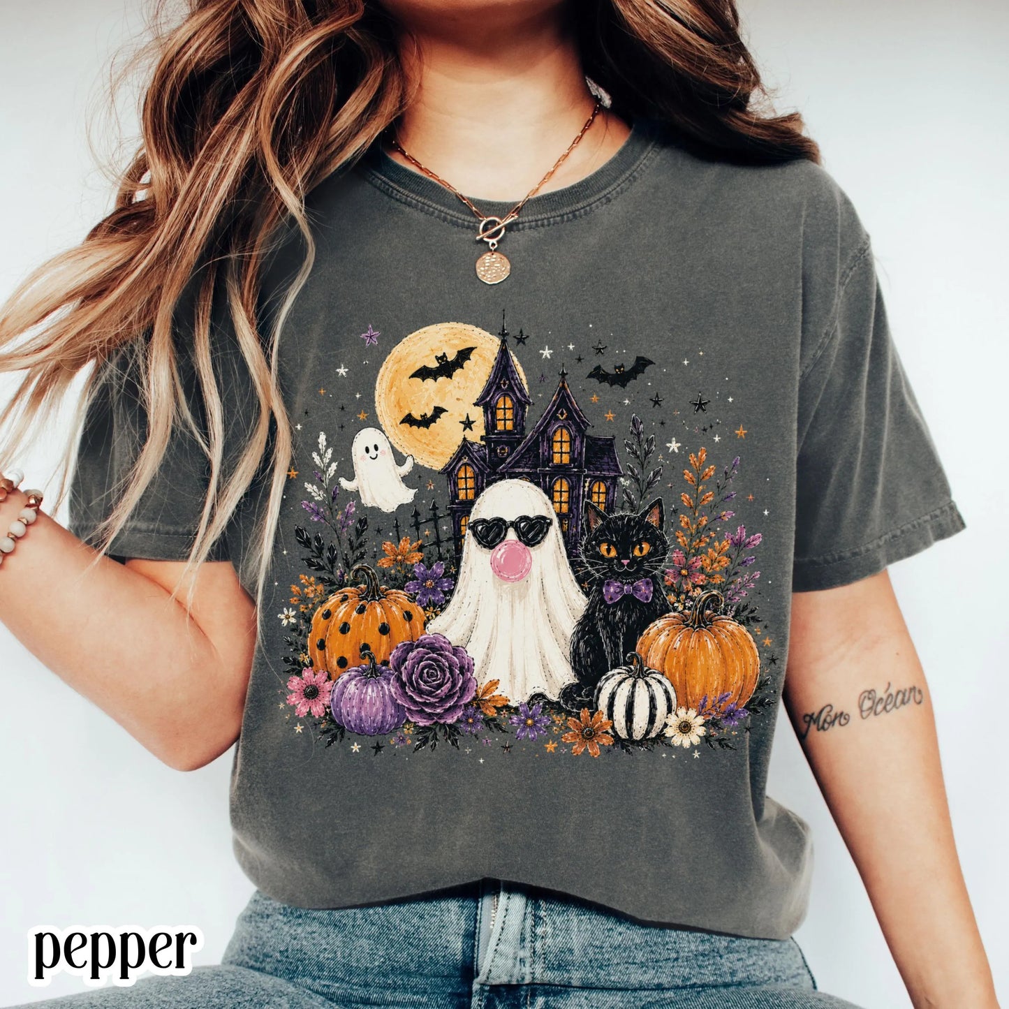 Ghost Blowing Bubble Gum Cute Floral Spooky Season Comfort