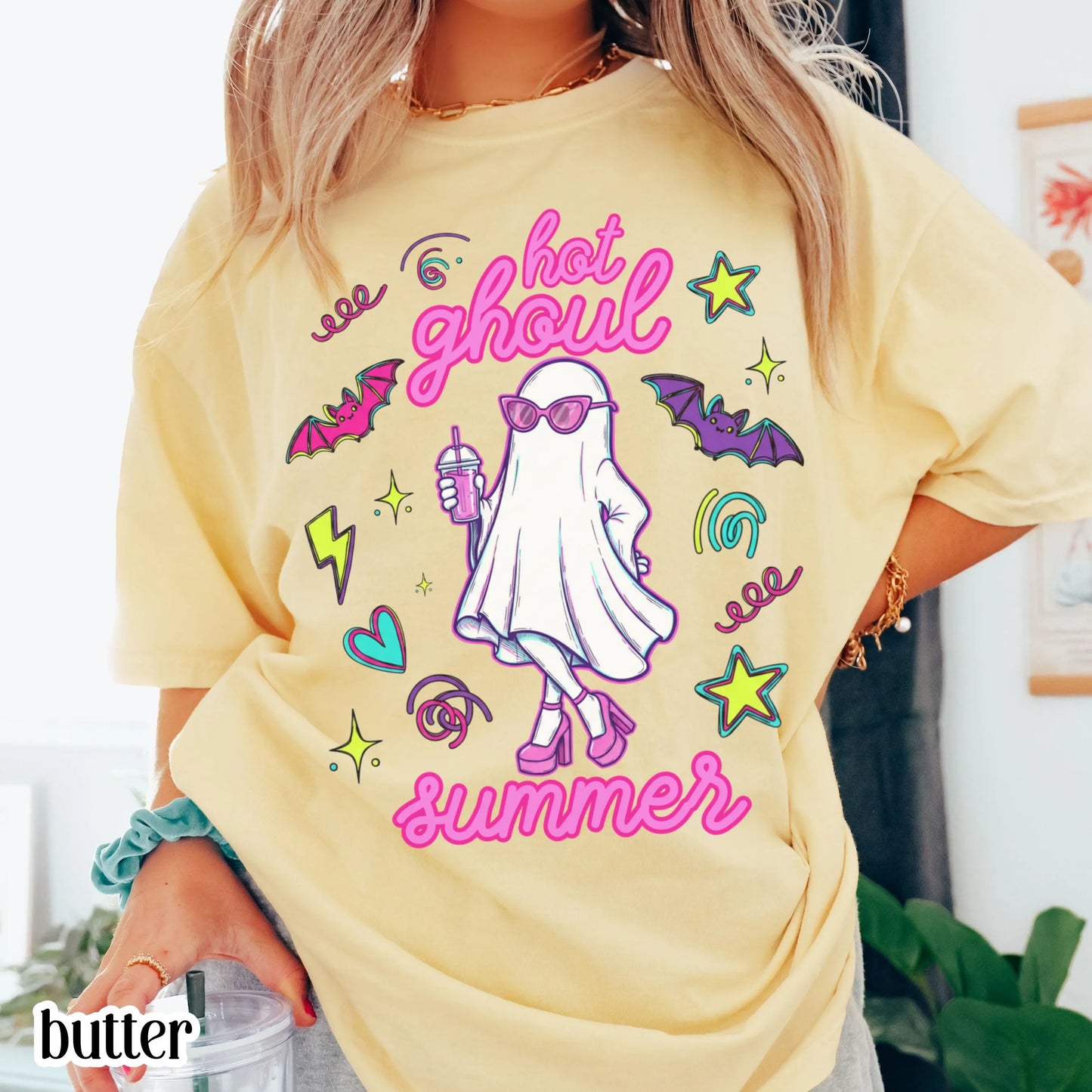 Summerween Comfort Colors® Shirt Girly 90s Halloween Ghost Tee Cute Pink Boo Outfit Spooky Season TShirt Trendy Hot Ghoul Summer T-Shirt