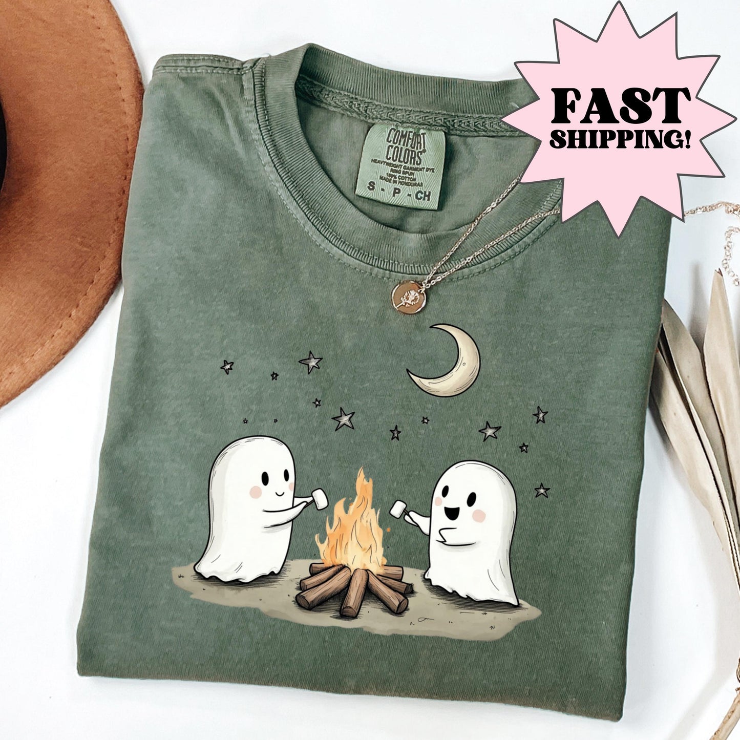Camping Ghosts Roasting Marshmallows Comfort Colors Tee