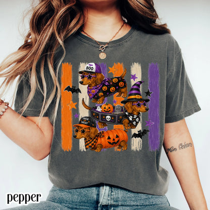 Halloween Dachshund Comfort Colors® Shirt Doxie Pumpkin Costume Tee Spooky Season Cute Wiener Dog TShirt Trick or Treat Fall Animal T-Shirt