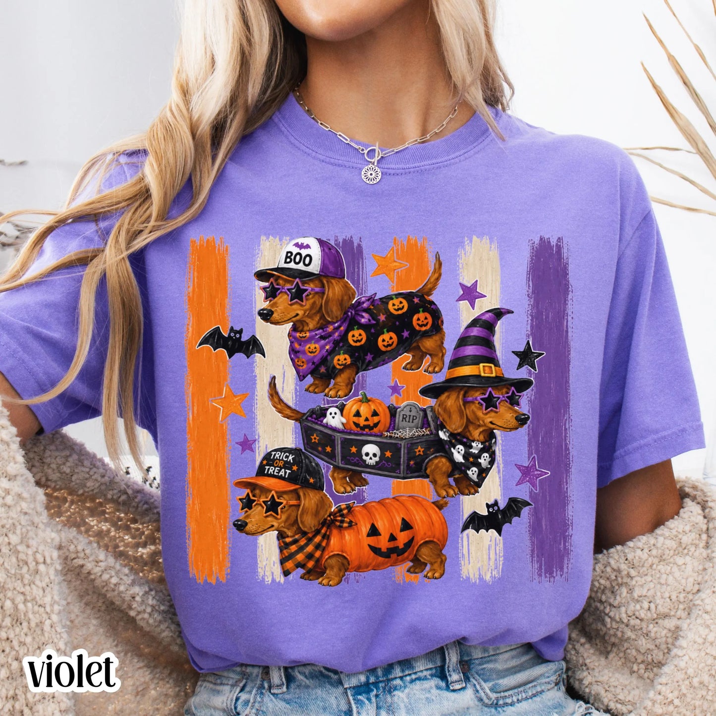 Halloween Dachshund Comfort Colors® Shirt Doxie Pumpkin Costume Tee Spooky Season Cute Wiener Dog TShirt Trick or Treat Fall Animal T-Shirt