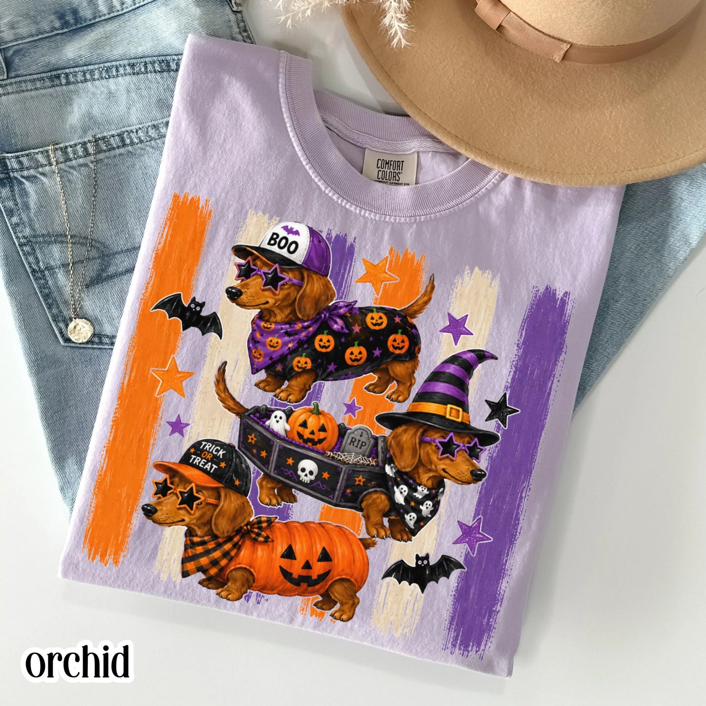Halloween Dachshund Comfort Colors® Shirt Doxie Pumpkin Costume Tee Spooky Season Cute Wiener Dog TShirt Trick or Treat Fall Animal T-Shirt