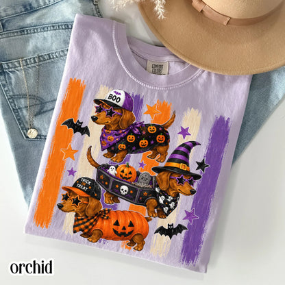Halloween Dachshund Comfort Colors® Shirt Doxie Pumpkin Costume Tee Spooky Season Cute Wiener Dog TShirt Trick or Treat Fall Animal T-Shirt