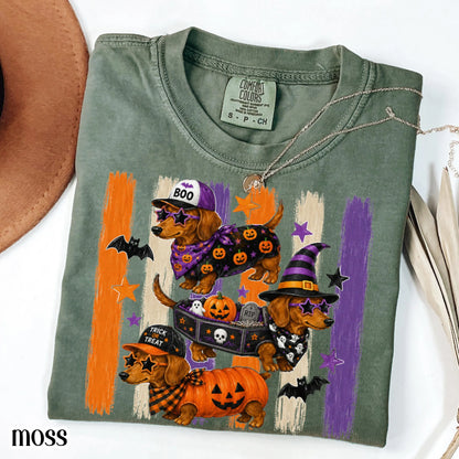 Halloween Dachshund Comfort Colors® Shirt Doxie Pumpkin Costume Tee Spooky Season Cute Wiener Dog TShirt Trick or Treat Fall Animal T-Shirt