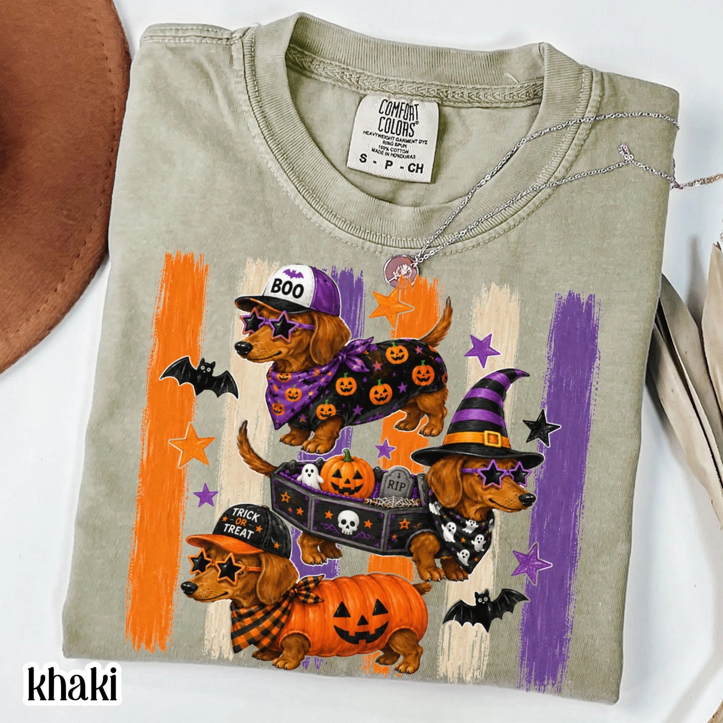 Halloween Dachshund Comfort Colors® Shirt Doxie Pumpkin Costume Tee Spooky Season Cute Wiener Dog TShirt Trick or Treat Fall Animal T-Shirt